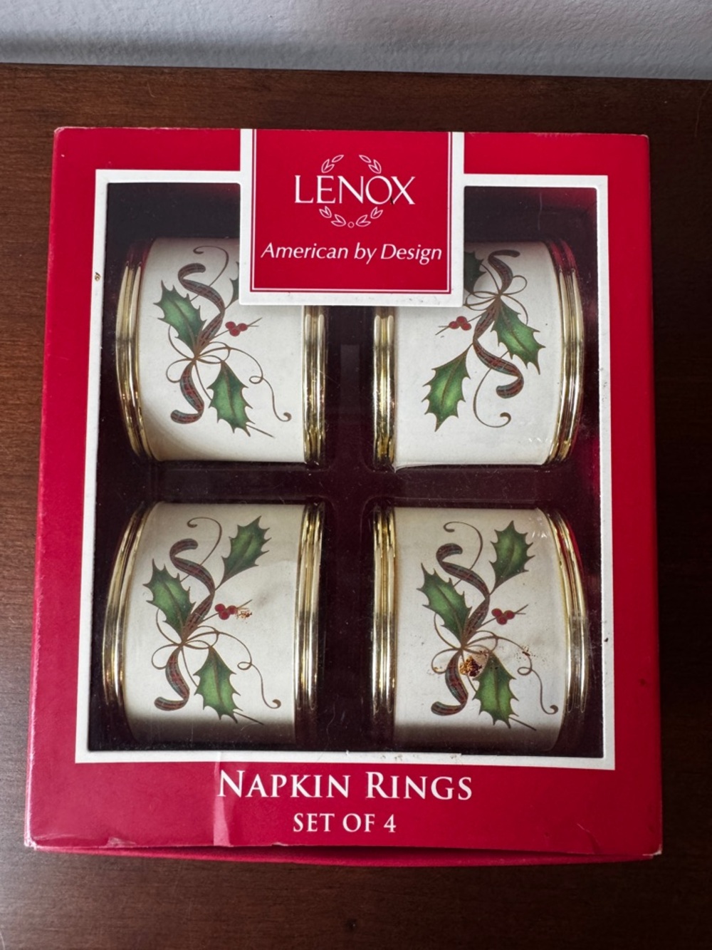 Lenox Holiday Nouveau Napkin Rings Set of 4 with Original Box